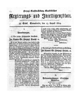 Herzogl.-Sachsen-Coburg-Saalfeldisches Regierungs- und Intelligenzblatt (Coburger Regierungs-Blatt) Samstag 13. August 1814