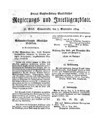 Herzogl.-Sachsen-Coburg-Saalfeldisches Regierungs- und Intelligenzblatt (Coburger Regierungs-Blatt) Samstag 3. September 1814