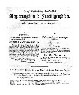 Herzogl.-Sachsen-Coburg-Saalfeldisches Regierungs- und Intelligenzblatt (Coburger Regierungs-Blatt) Samstag 24. September 1814