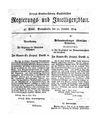 Herzogl.-Sachsen-Coburg-Saalfeldisches Regierungs- und Intelligenzblatt (Coburger Regierungs-Blatt) Samstag 22. Oktober 1814