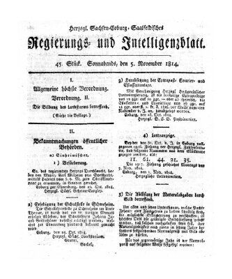 Herzogl.-Sachsen-Coburg-Saalfeldisches Regierungs- und Intelligenzblatt (Coburger Regierungs-Blatt) Samstag 5. November 1814