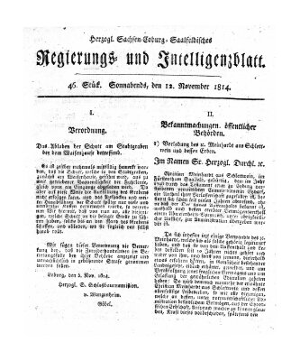 Herzogl.-Sachsen-Coburg-Saalfeldisches Regierungs- und Intelligenzblatt (Coburger Regierungs-Blatt) Samstag 12. November 1814