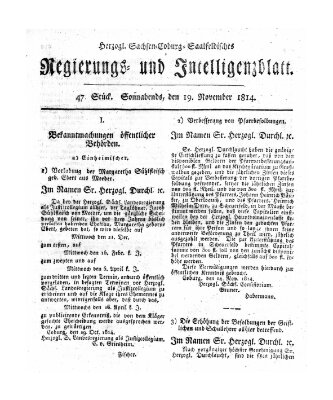 Herzogl.-Sachsen-Coburg-Saalfeldisches Regierungs- und Intelligenzblatt (Coburger Regierungs-Blatt) Samstag 19. November 1814