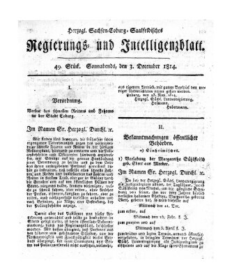 Herzogl.-Sachsen-Coburg-Saalfeldisches Regierungs- und Intelligenzblatt (Coburger Regierungs-Blatt) Samstag 3. Dezember 1814