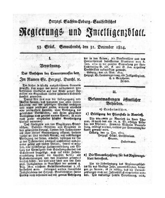 Herzogl.-Sachsen-Coburg-Saalfeldisches Regierungs- und Intelligenzblatt (Coburger Regierungs-Blatt) Samstag 31. Dezember 1814