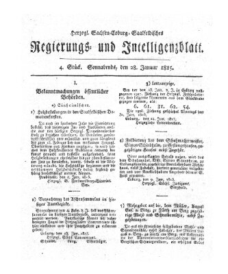 Herzogl.-Sachsen-Coburg-Saalfeldisches Regierungs- und Intelligenzblatt (Coburger Regierungs-Blatt) Samstag 28. Januar 1815