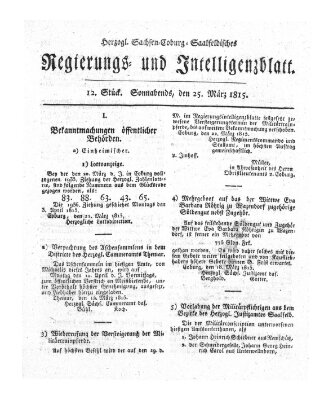 Herzogl.-Sachsen-Coburg-Saalfeldisches Regierungs- und Intelligenzblatt (Coburger Regierungs-Blatt) Samstag 25. März 1815