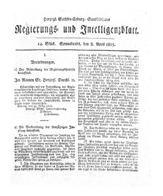 Herzogl.-Sachsen-Coburg-Saalfeldisches Regierungs- und Intelligenzblatt (Coburger Regierungs-Blatt) Samstag 8. April 1815