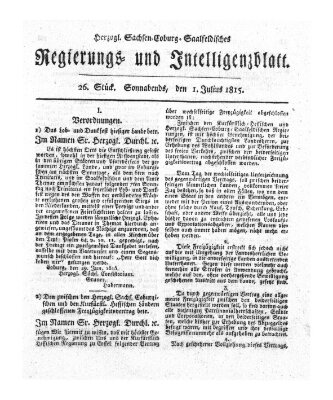 Herzogl.-Sachsen-Coburg-Saalfeldisches Regierungs- und Intelligenzblatt (Coburger Regierungs-Blatt) Samstag 1. Juli 1815