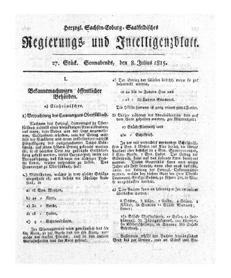 Herzogl.-Sachsen-Coburg-Saalfeldisches Regierungs- und Intelligenzblatt (Coburger Regierungs-Blatt) Samstag 8. Juli 1815