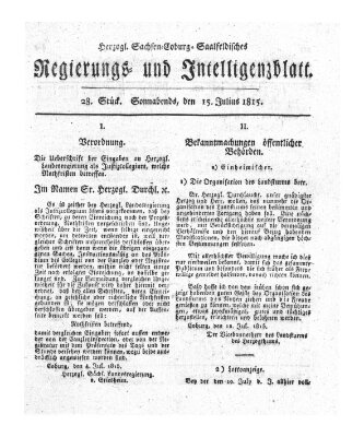 Herzogl.-Sachsen-Coburg-Saalfeldisches Regierungs- und Intelligenzblatt (Coburger Regierungs-Blatt) Samstag 15. Juli 1815