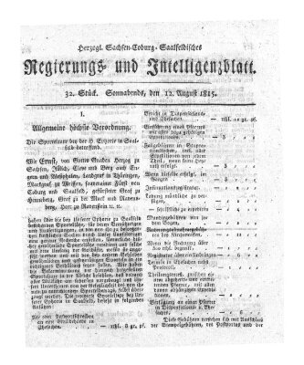 Herzogl.-Sachsen-Coburg-Saalfeldisches Regierungs- und Intelligenzblatt (Coburger Regierungs-Blatt) Samstag 12. August 1815