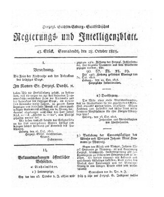 Herzogl.-Sachsen-Coburg-Saalfeldisches Regierungs- und Intelligenzblatt (Coburger Regierungs-Blatt) Samstag 28. Oktober 1815