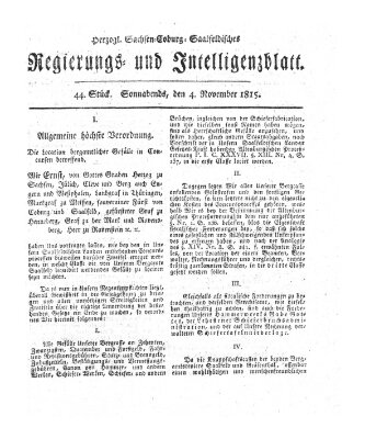 Herzogl.-Sachsen-Coburg-Saalfeldisches Regierungs- und Intelligenzblatt (Coburger Regierungs-Blatt) Samstag 4. November 1815