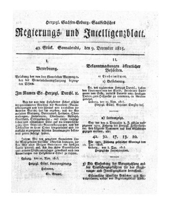 Herzogl.-Sachsen-Coburg-Saalfeldisches Regierungs- und Intelligenzblatt (Coburger Regierungs-Blatt) Samstag 9. Dezember 1815