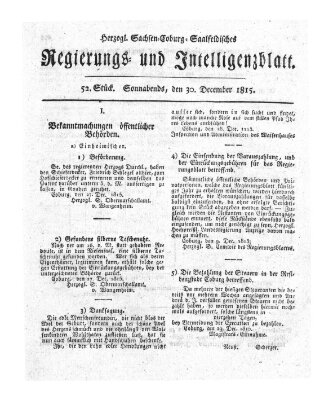 Herzogl.-Sachsen-Coburg-Saalfeldisches Regierungs- und Intelligenzblatt (Coburger Regierungs-Blatt) Samstag 30. Dezember 1815