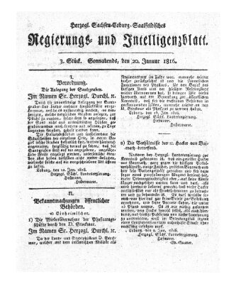 Herzogl.-Sachsen-Coburg-Saalfeldisches Regierungs- und Intelligenzblatt (Coburger Regierungs-Blatt) Samstag 20. Januar 1816