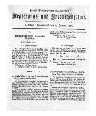 Herzogl.-Sachsen-Coburg-Saalfeldisches Regierungs- und Intelligenzblatt (Coburger Regierungs-Blatt) Samstag 27. Januar 1816