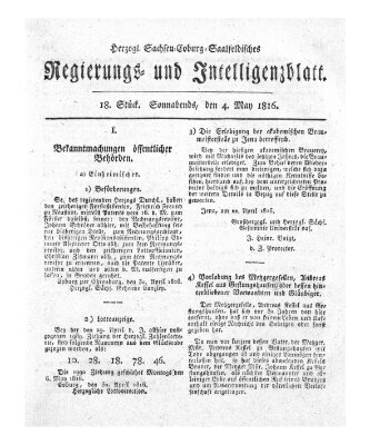 Herzogl.-Sachsen-Coburg-Saalfeldisches Regierungs- und Intelligenzblatt (Coburger Regierungs-Blatt) Samstag 4. Mai 1816