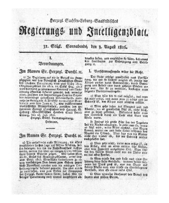 Herzogl.-Sachsen-Coburg-Saalfeldisches Regierungs- und Intelligenzblatt (Coburger Regierungs-Blatt) Samstag 3. August 1816