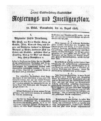 Herzogl.-Sachsen-Coburg-Saalfeldisches Regierungs- und Intelligenzblatt (Coburger Regierungs-Blatt) Samstag 10. August 1816