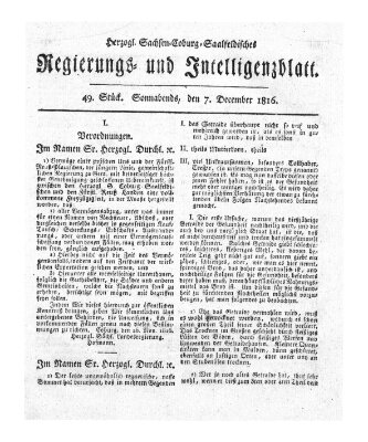 Herzogl.-Sachsen-Coburg-Saalfeldisches Regierungs- und Intelligenzblatt (Coburger Regierungs-Blatt) Samstag 7. Dezember 1816