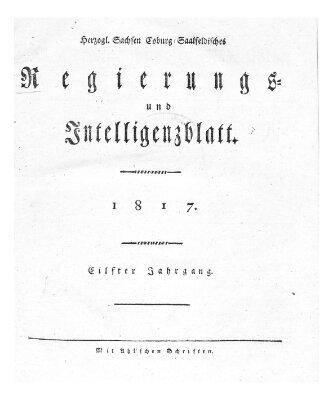 Herzogl.-Sachsen-Coburg-Saalfeldisches Regierungs- und Intelligenzblatt (Coburger Regierungs-Blatt) Samstag 4. Januar 1817