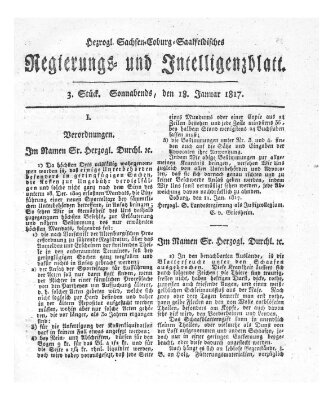 Herzogl.-Sachsen-Coburg-Saalfeldisches Regierungs- und Intelligenzblatt (Coburger Regierungs-Blatt) Samstag 18. Januar 1817