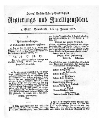 Herzogl.-Sachsen-Coburg-Saalfeldisches Regierungs- und Intelligenzblatt (Coburger Regierungs-Blatt) Samstag 25. Januar 1817