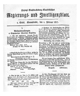 Herzogl.-Sachsen-Coburg-Saalfeldisches Regierungs- und Intelligenzblatt (Coburger Regierungs-Blatt) Samstag 1. Februar 1817