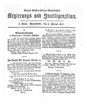 Herzogl.-Sachsen-Coburg-Saalfeldisches Regierungs- und Intelligenzblatt (Coburger Regierungs-Blatt) Samstag 8. Februar 1817