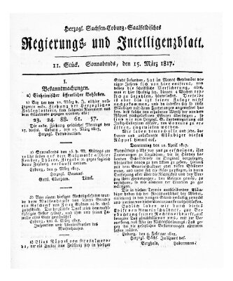 Herzogl.-Sachsen-Coburg-Saalfeldisches Regierungs- und Intelligenzblatt (Coburger Regierungs-Blatt) Samstag 15. März 1817