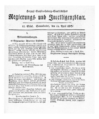 Herzogl.-Sachsen-Coburg-Saalfeldisches Regierungs- und Intelligenzblatt (Coburger Regierungs-Blatt) Samstag 12. April 1817