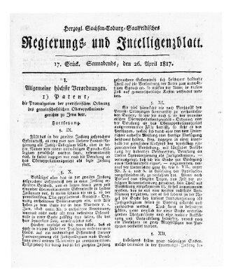 Herzogl.-Sachsen-Coburg-Saalfeldisches Regierungs- und Intelligenzblatt (Coburger Regierungs-Blatt) Samstag 26. April 1817