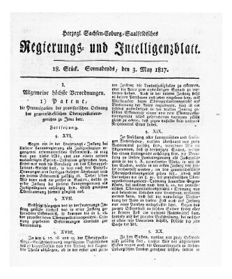 Herzogl.-Sachsen-Coburg-Saalfeldisches Regierungs- und Intelligenzblatt (Coburger Regierungs-Blatt) Samstag 3. Mai 1817