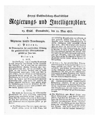 Herzogl.-Sachsen-Coburg-Saalfeldisches Regierungs- und Intelligenzblatt (Coburger Regierungs-Blatt) Samstag 10. Mai 1817