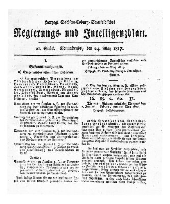 Herzogl.-Sachsen-Coburg-Saalfeldisches Regierungs- und Intelligenzblatt (Coburger Regierungs-Blatt) Samstag 24. Mai 1817