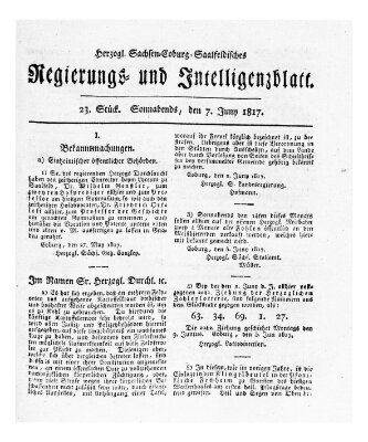 Herzogl.-Sachsen-Coburg-Saalfeldisches Regierungs- und Intelligenzblatt (Coburger Regierungs-Blatt) Samstag 7. Juni 1817