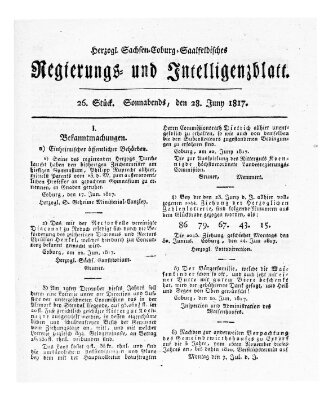 Herzogl.-Sachsen-Coburg-Saalfeldisches Regierungs- und Intelligenzblatt (Coburger Regierungs-Blatt) Samstag 28. Juni 1817