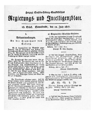 Herzogl.-Sachsen-Coburg-Saalfeldisches Regierungs- und Intelligenzblatt (Coburger Regierungs-Blatt) Samstag 12. Juli 1817