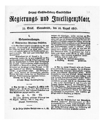 Herzogl.-Sachsen-Coburg-Saalfeldisches Regierungs- und Intelligenzblatt (Coburger Regierungs-Blatt) Samstag 16. August 1817