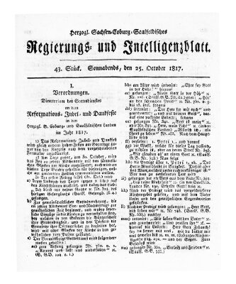 Herzogl.-Sachsen-Coburg-Saalfeldisches Regierungs- und Intelligenzblatt (Coburger Regierungs-Blatt) Samstag 25. Oktober 1817