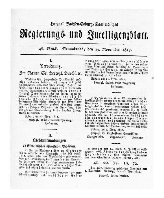 Herzogl.-Sachsen-Coburg-Saalfeldisches Regierungs- und Intelligenzblatt (Coburger Regierungs-Blatt) Samstag 29. November 1817