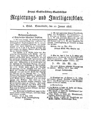 Herzogl.-Sachsen-Coburg-Saalfeldisches Regierungs- und Intelligenzblatt (Coburger Regierungs-Blatt) Samstag 10. Januar 1818