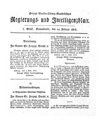 Herzogl.-Sachsen-Coburg-Saalfeldisches Regierungs- und Intelligenzblatt (Coburger Regierungs-Blatt) Samstag 14. Februar 1818