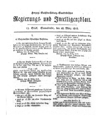 Herzogl.-Sachsen-Coburg-Saalfeldisches Regierungs- und Intelligenzblatt (Coburger Regierungs-Blatt) Samstag 28. März 1818