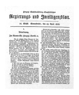 Herzogl.-Sachsen-Coburg-Saalfeldisches Regierungs- und Intelligenzblatt (Coburger Regierungs-Blatt) Samstag 18. April 1818