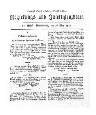 Herzogl.-Sachsen-Coburg-Saalfeldisches Regierungs- und Intelligenzblatt (Coburger Regierungs-Blatt) Samstag 16. Mai 1818