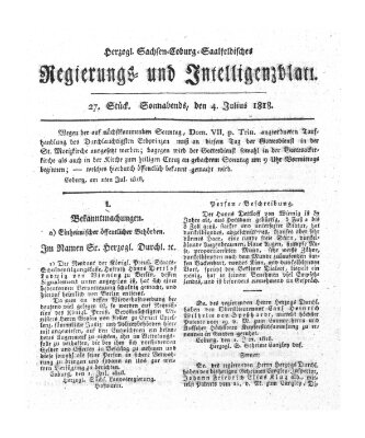 Herzogl.-Sachsen-Coburg-Saalfeldisches Regierungs- und Intelligenzblatt (Coburger Regierungs-Blatt) Samstag 4. Juli 1818