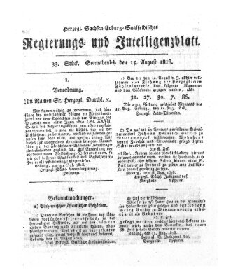 Herzogl.-Sachsen-Coburg-Saalfeldisches Regierungs- und Intelligenzblatt (Coburger Regierungs-Blatt) Samstag 15. August 1818